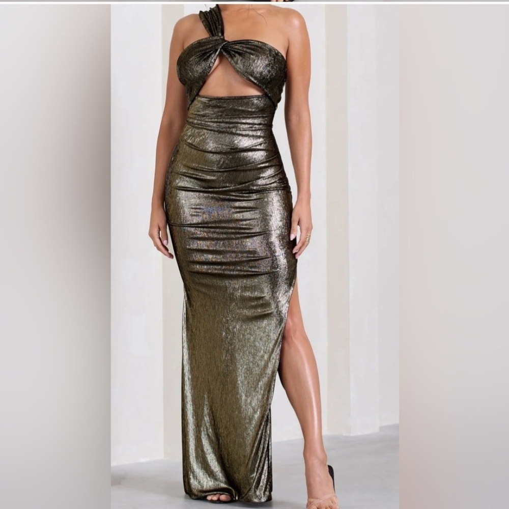 One Shoulder Metallic Gown